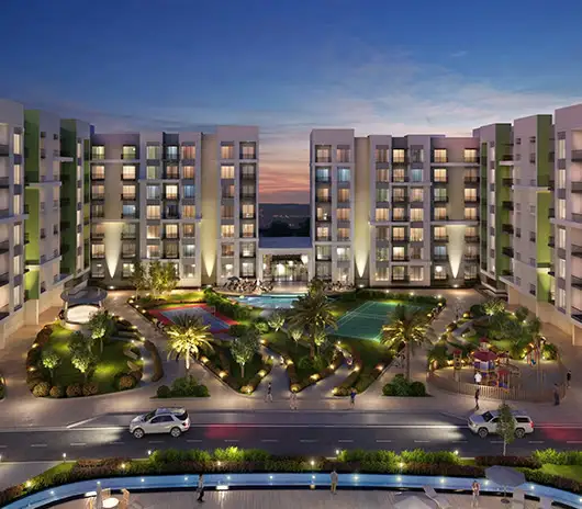 Rendering of apartment buildings in Etihad Town Phase 3