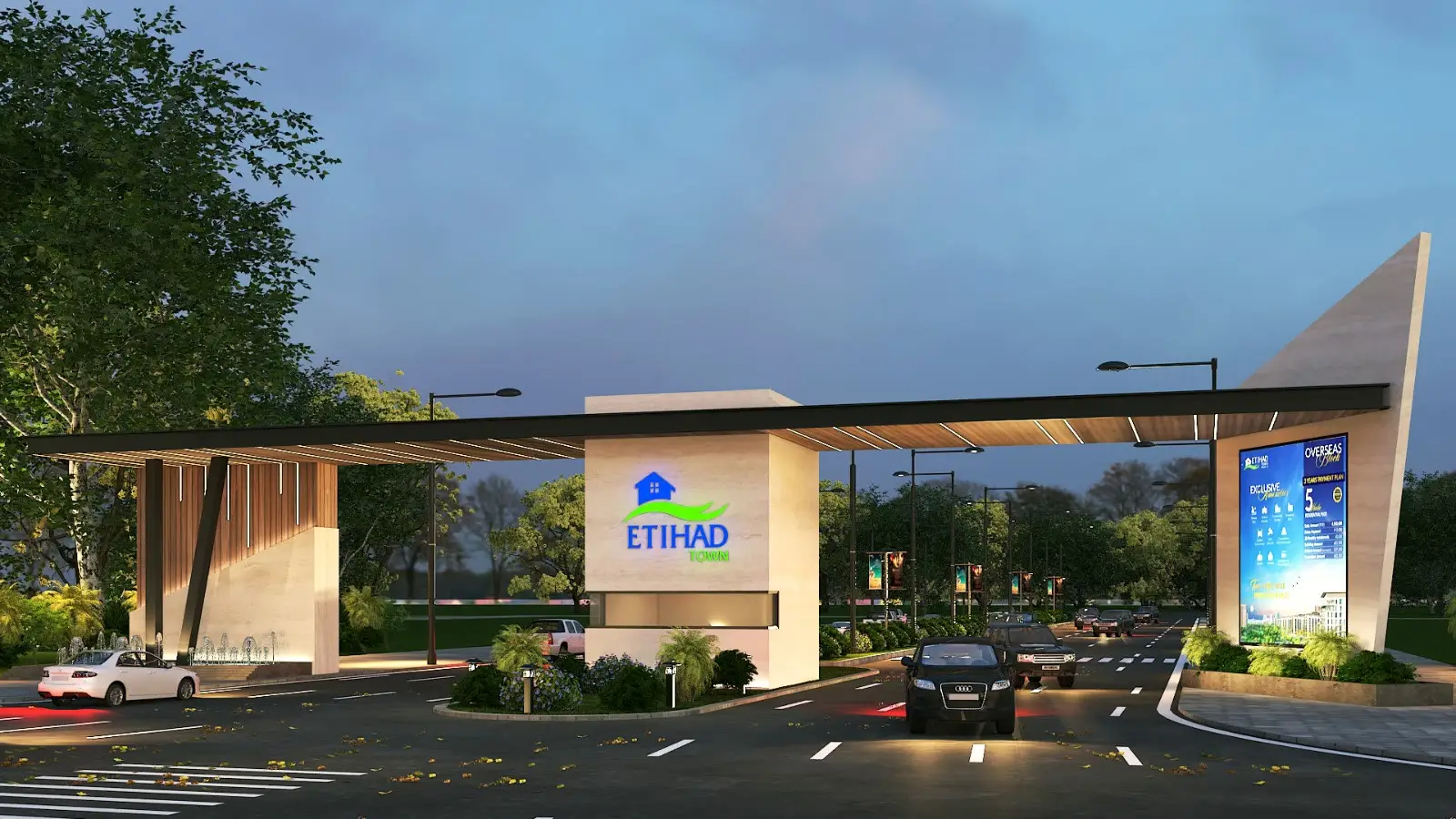 Rendering of the main gate of Etihad Town Sialkot